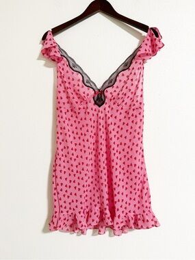 LAI Design Heart Print Ruffle Babydoll Chemise Nighty